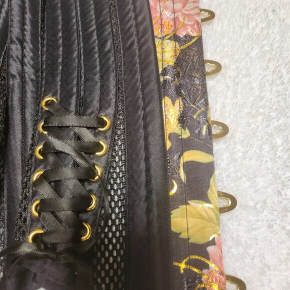 Mystic City Corset MCC36X Yellow/Black Brocade/Mesh Underbust Waspie - 20" - Picture 6 of 10